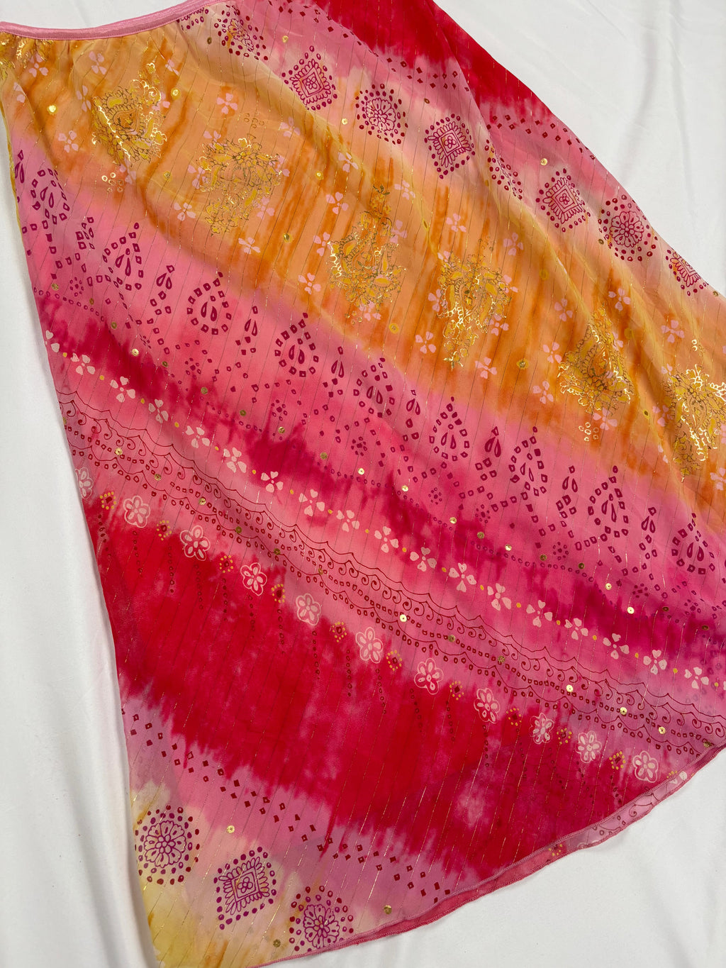 Pink and yellow ombré midi skirt with gold detailing