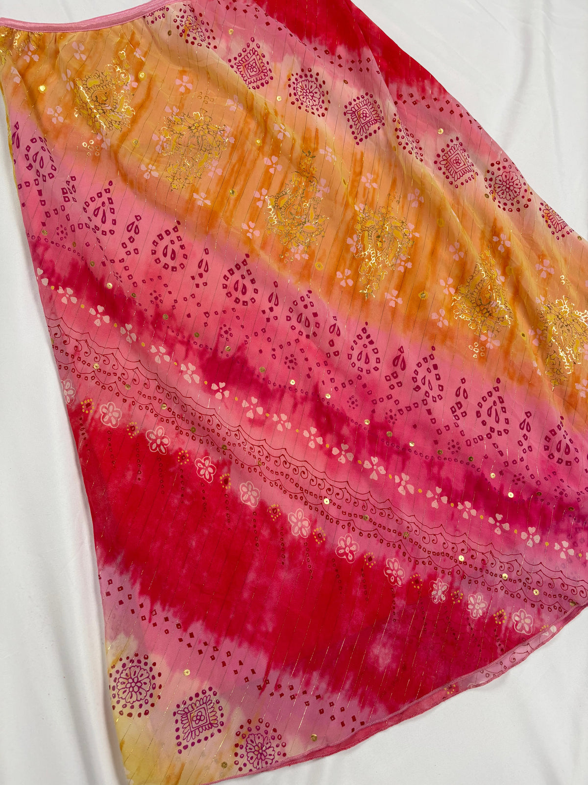 Pink and yellow ombré midi skirt with gold detailing