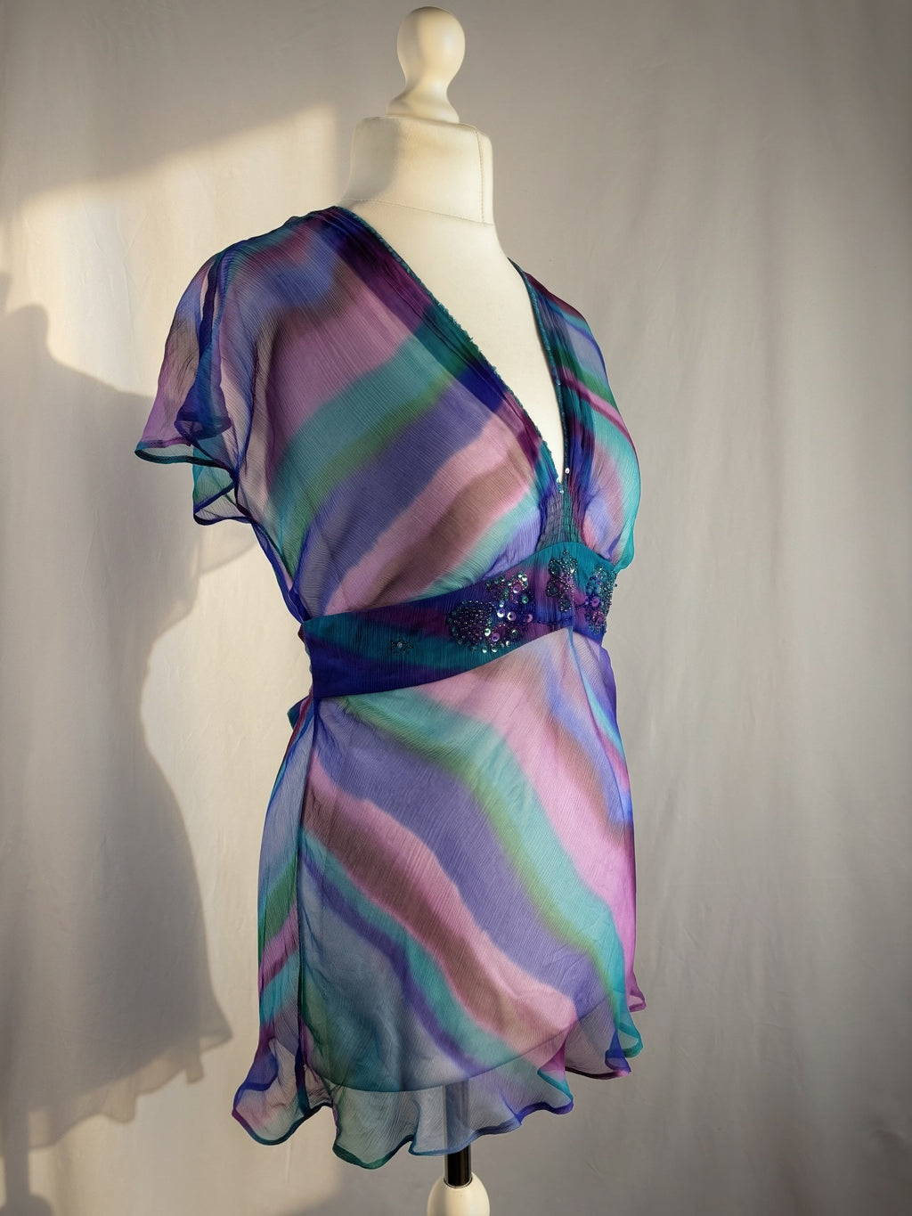 Sheer ombré tie back top with embellished sequins