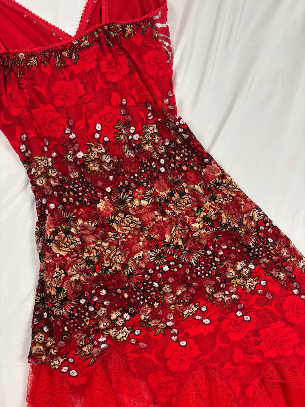 Red lace asymmetric fairy mini dress with sequin details