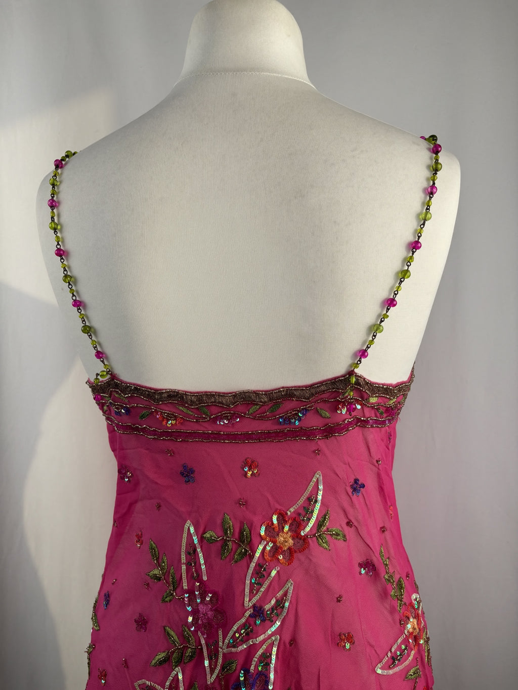 Hot pink sheer embellished aftershock silk cami with beaded straps