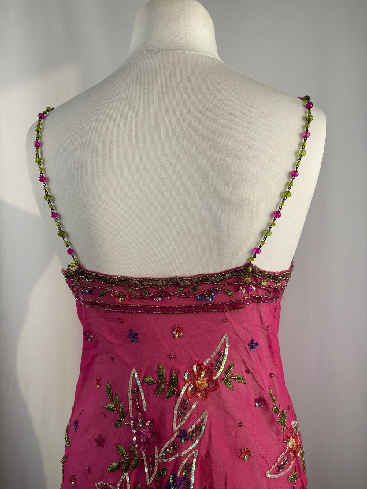 Hot pink sheer embellished aftershock silk cami with beaded straps