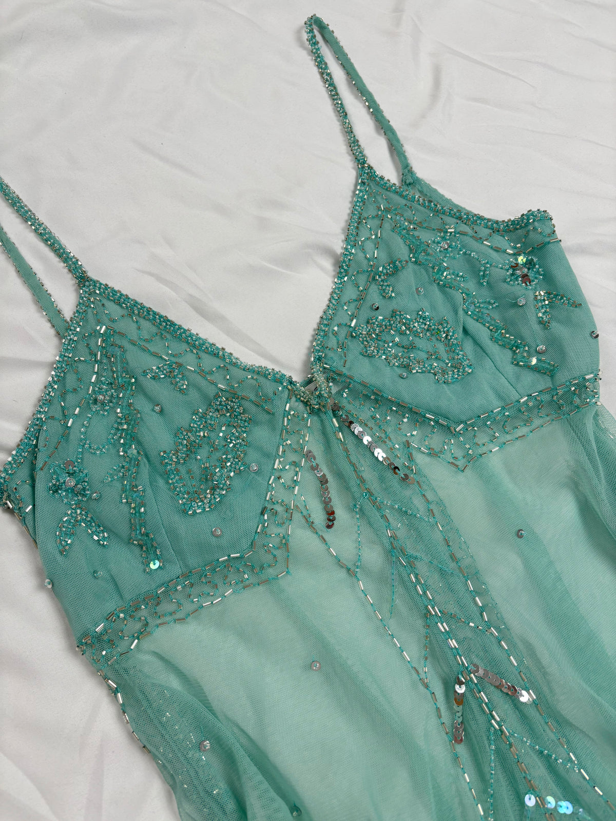 Light blue sheer beaded asymmetrical fairy cami