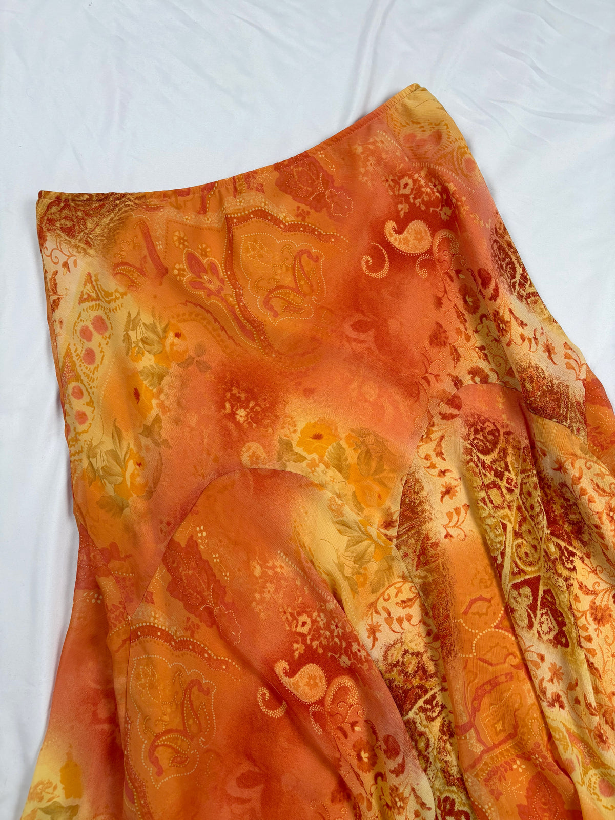 Orange and yellow ombré floral midi skirt