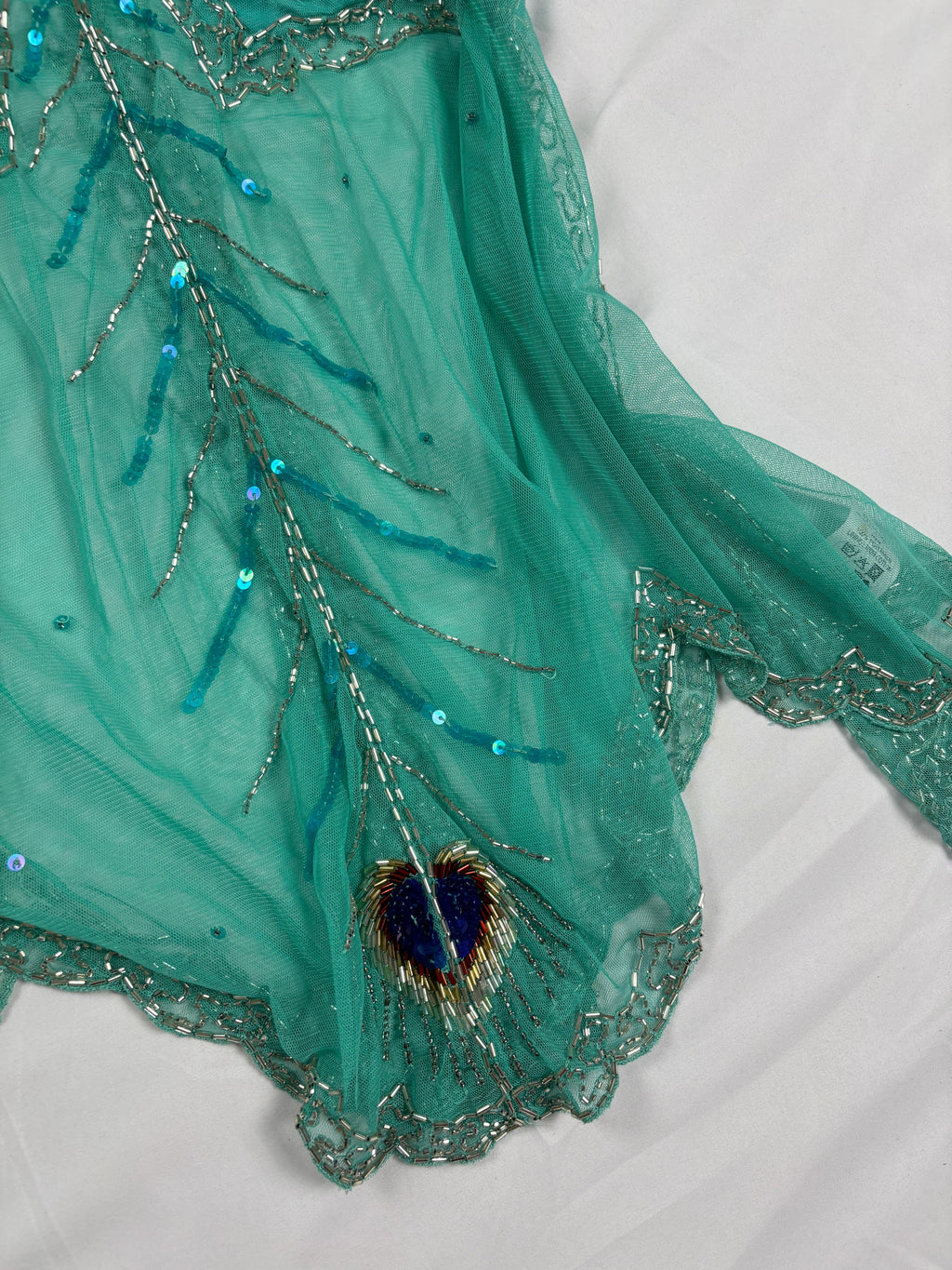 Bright blue sheer beaded peacock detailed fairy cami
