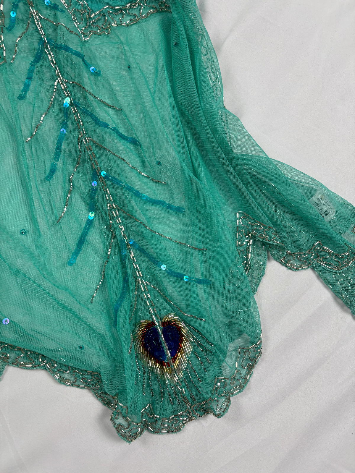 Bright blue sheer beaded peacock detailed fairy cami
