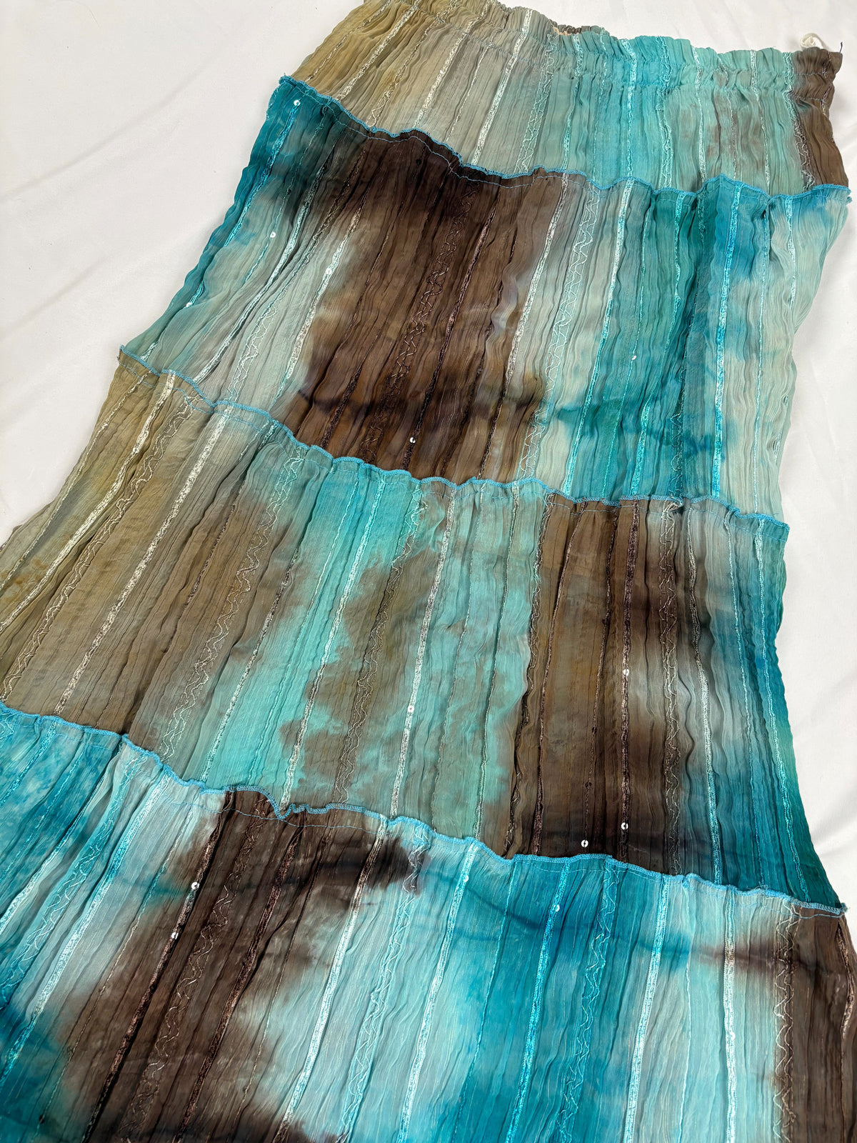 Brown and blue ombré tiered maxi skirt