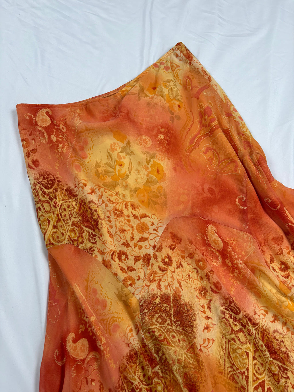 Orange and yellow ombré floral midi skirt