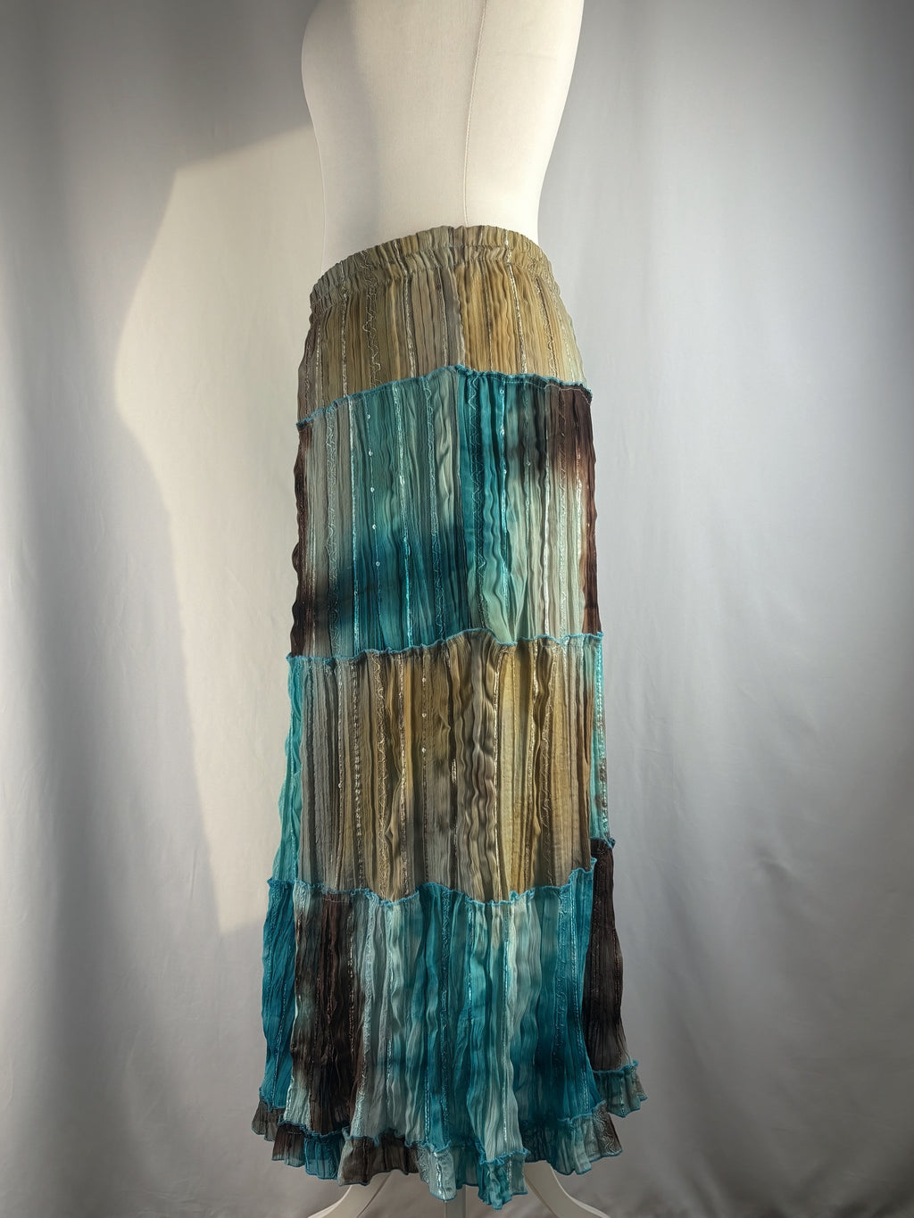 Brown and blue ombré tiered maxi skirt