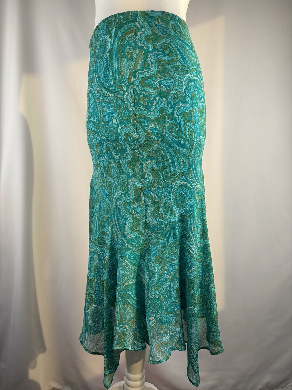Blue and green asymmetric flowy skirt