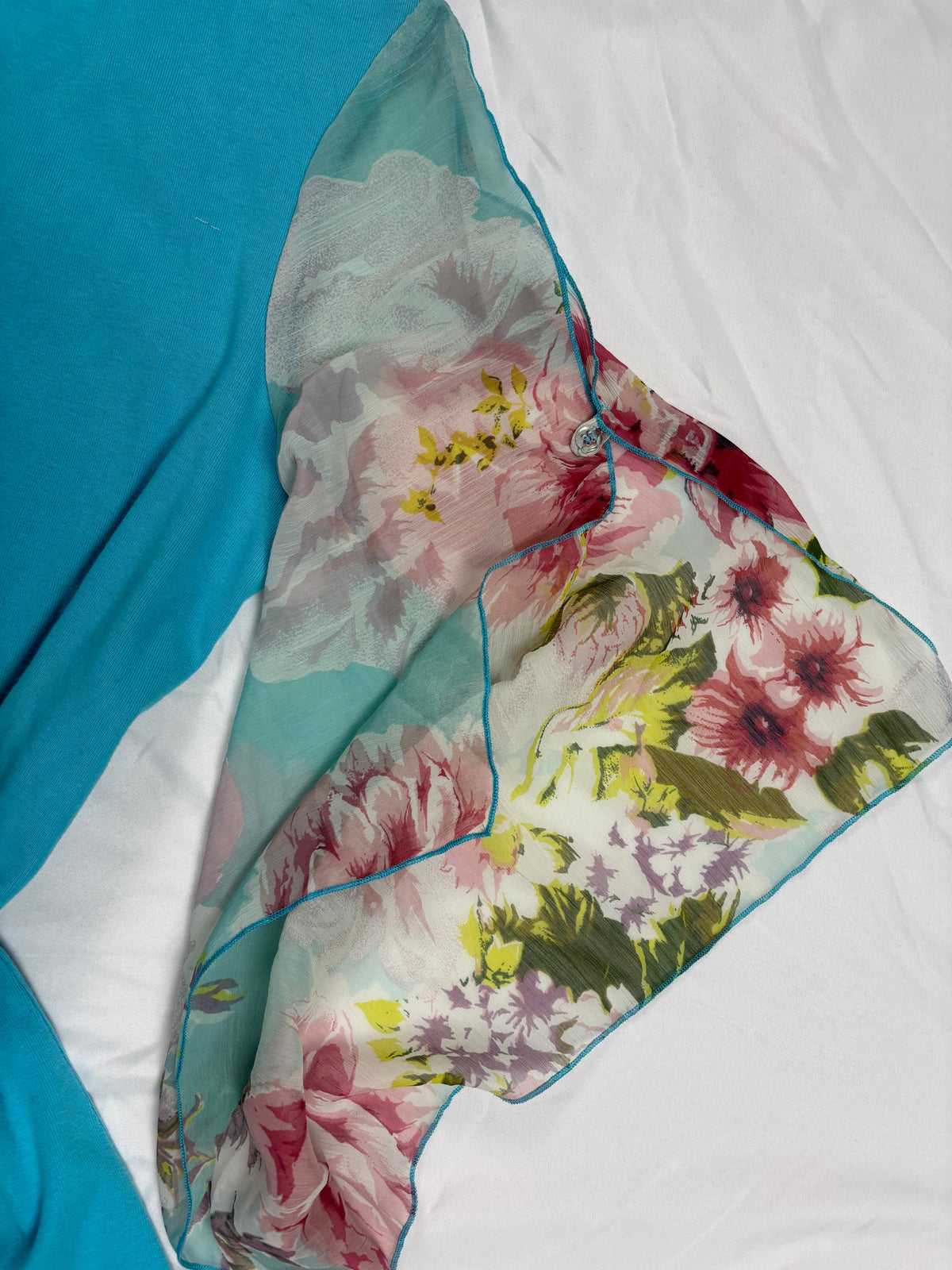 Blue floral Derhy detailed mesh flare/ long sleeve top with sequins