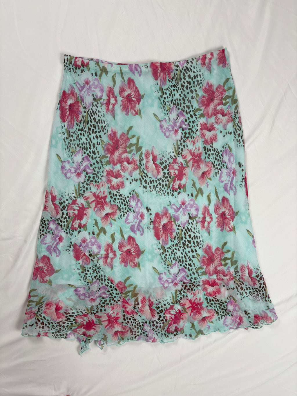 Light blue floral/ animal print skirt with ruffle detail