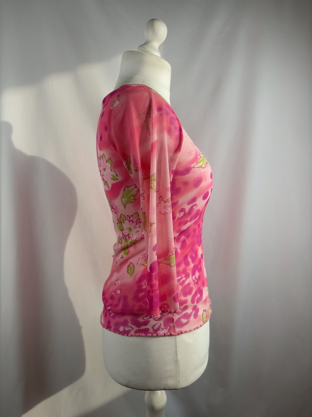 Hot pink animal print mesh 3/4 sleeve top