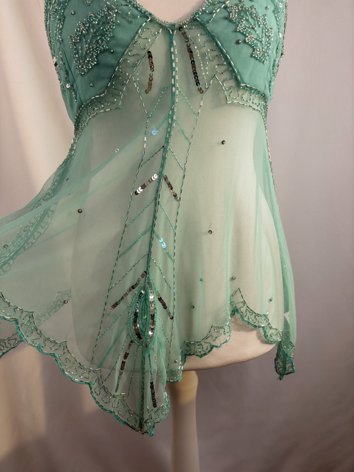 Light blue sheer beaded asymmetrical fairy cami
