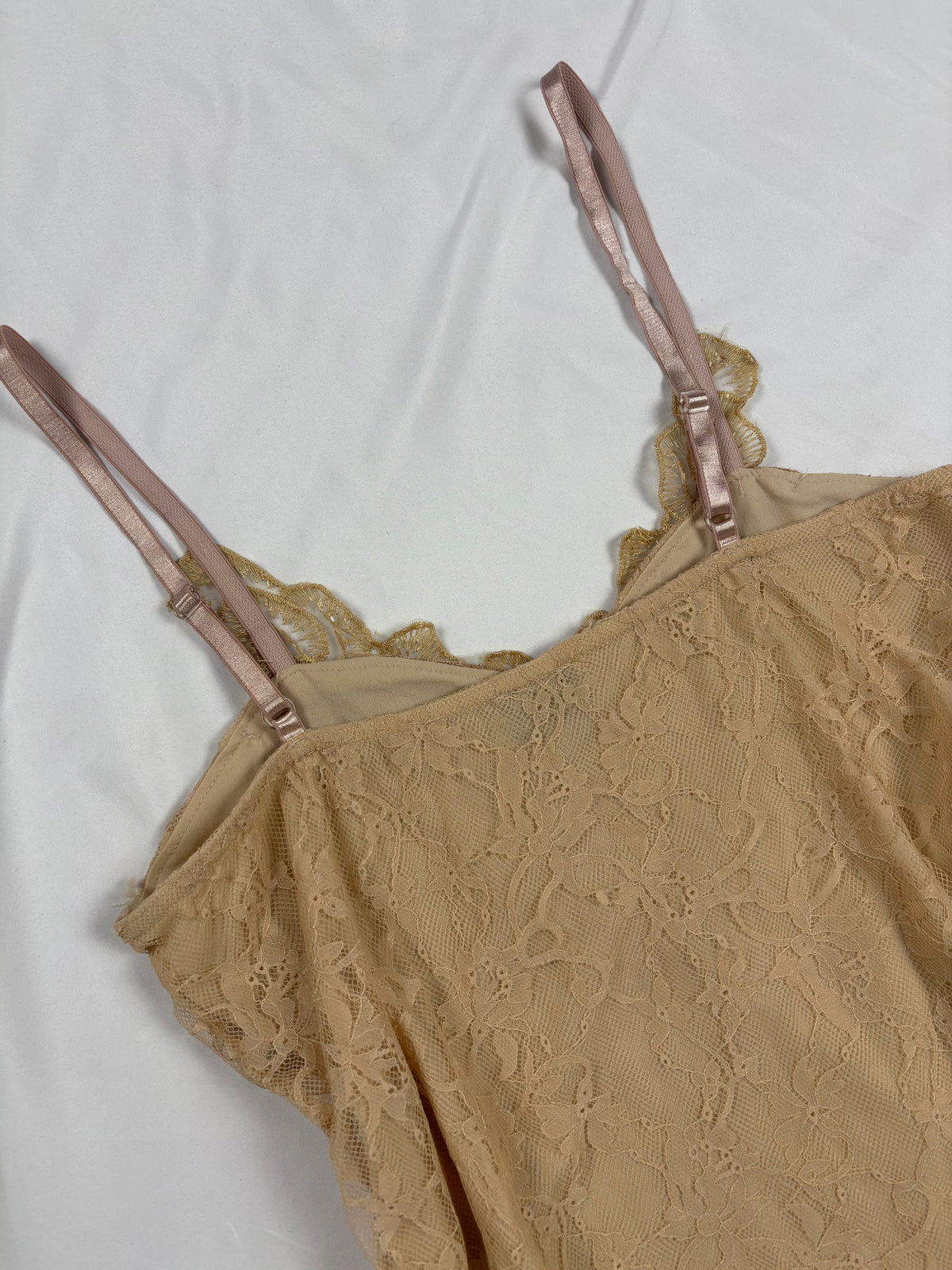 Golden asymmetric lace cami with embellished sequins
