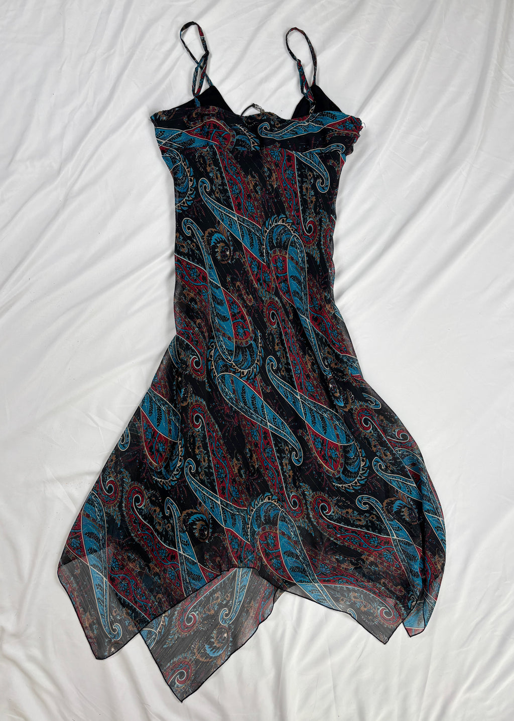 Paisley asymmetric maxi dress with beaded halterneck detail