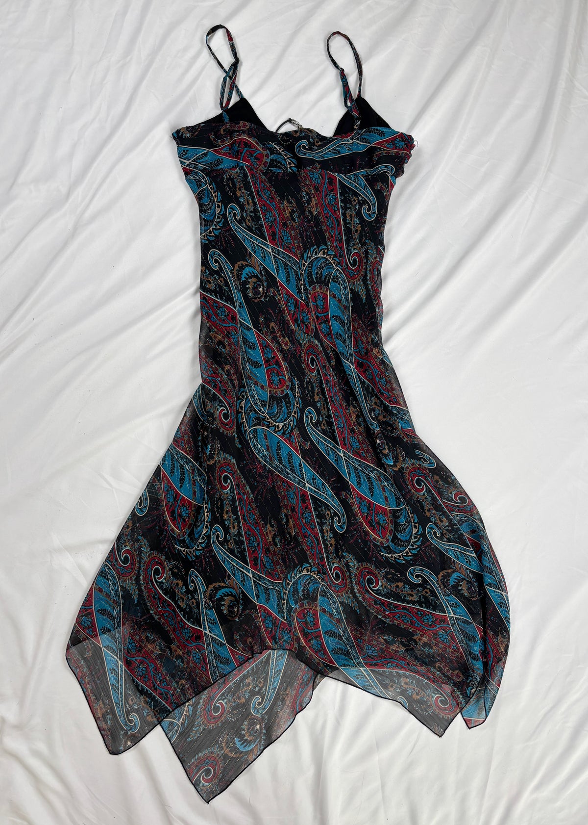 Paisley asymmetric maxi dress with beaded halterneck detail