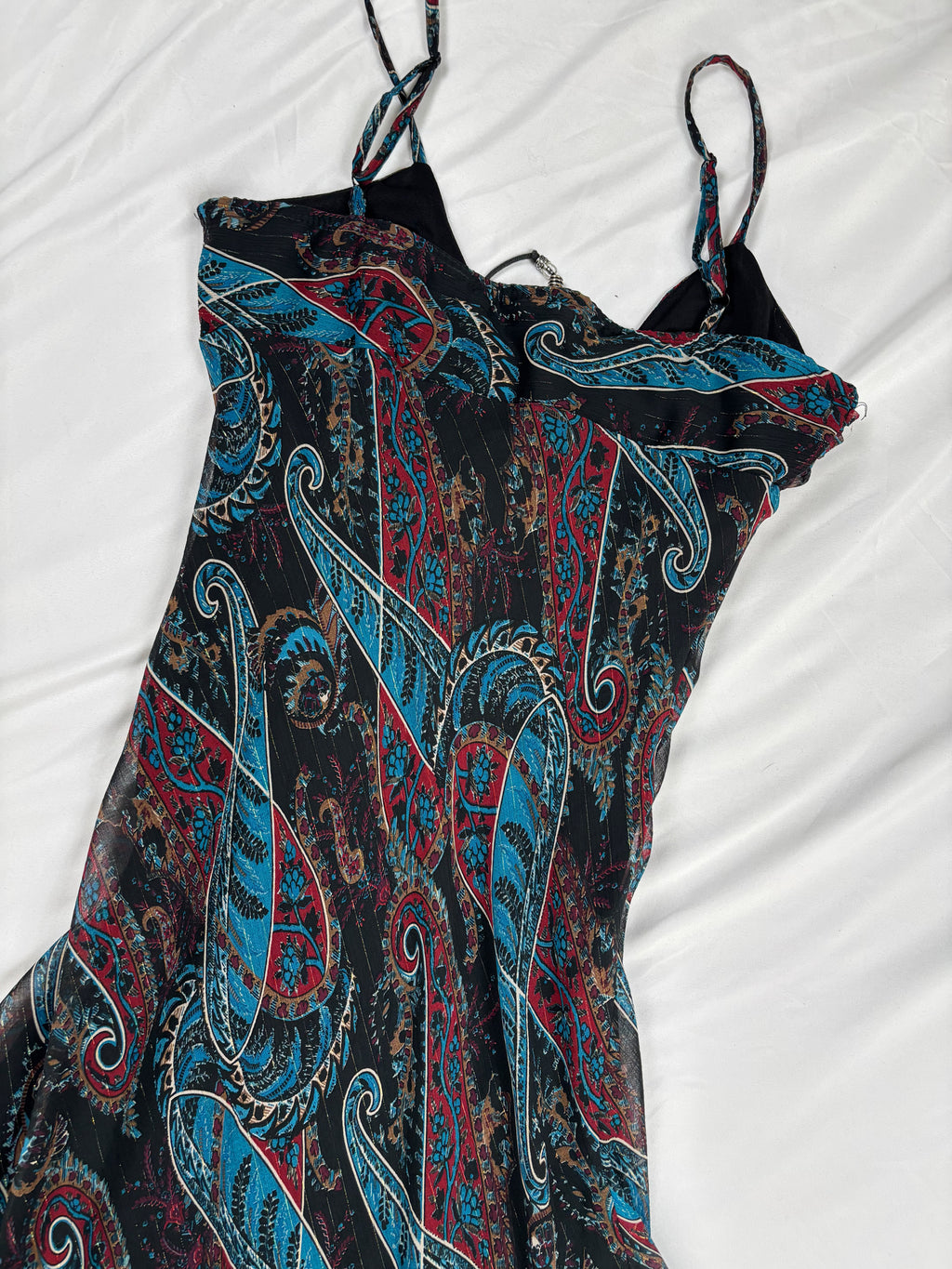 Paisley asymmetric maxi dress with beaded halterneck detail