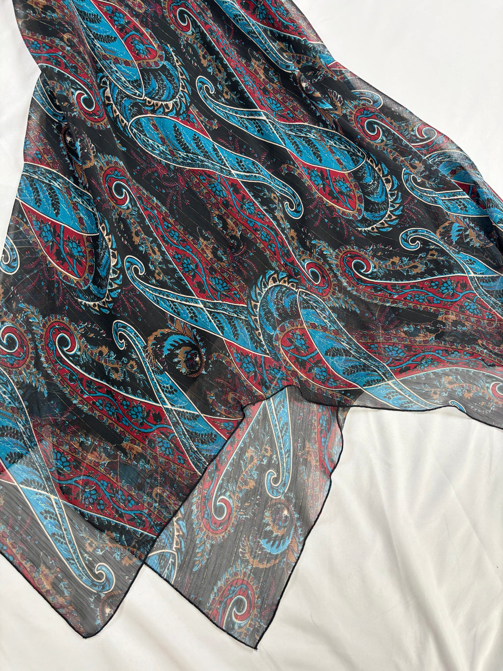 Paisley asymmetric maxi dress with beaded halterneck detail