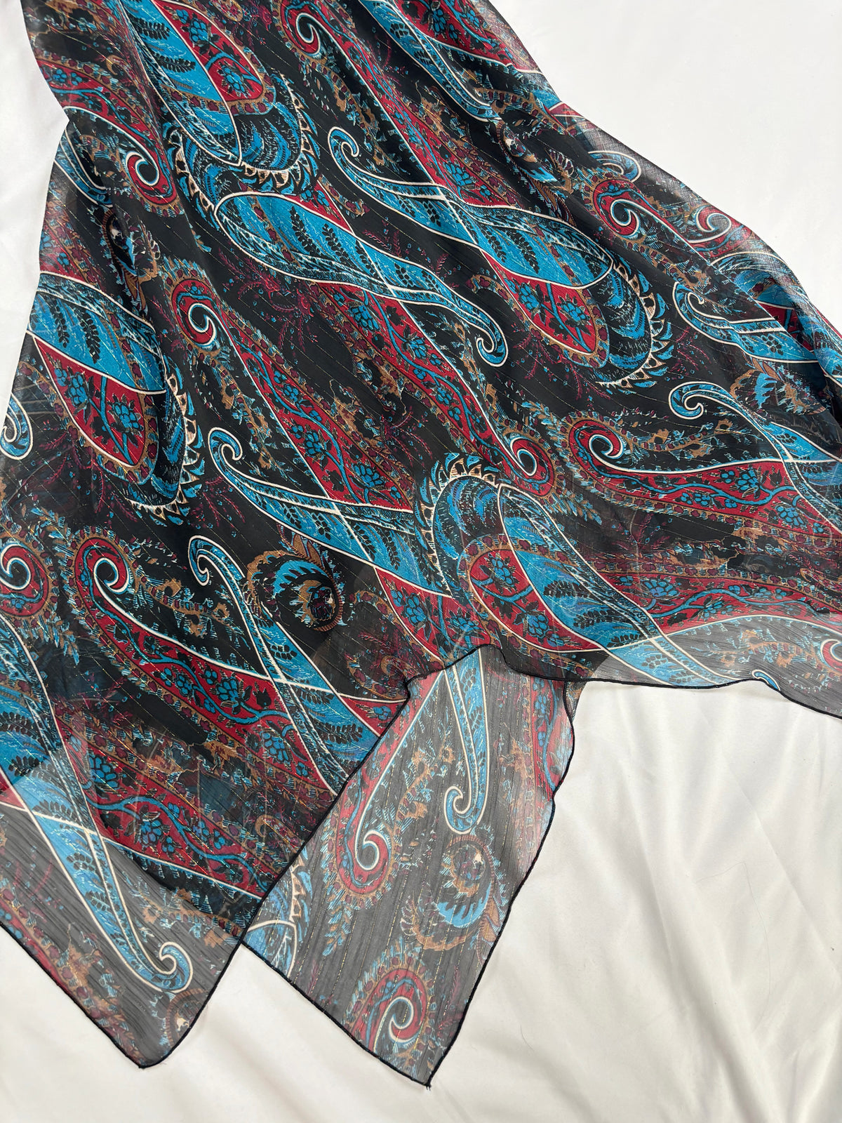 Paisley asymmetric maxi dress with beaded halterneck detail
